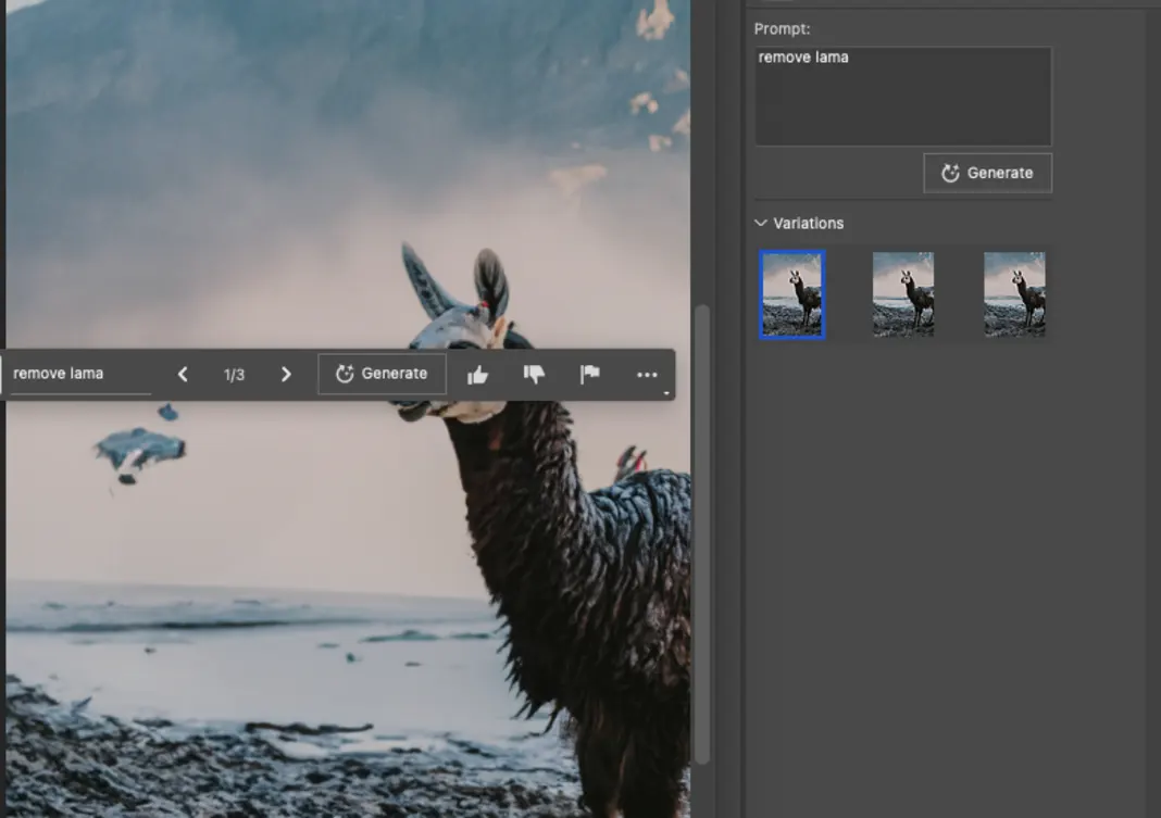 removing a lama using generative fill